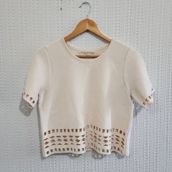 Rachel Roy Women's Triangles & Rectangles Crop Top Blouse Off-White Size Large - Picture 4 of 14